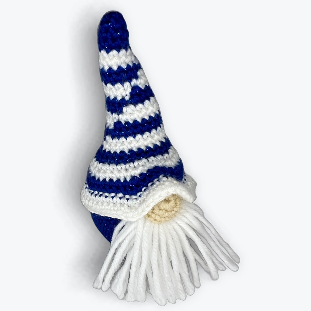 Handmade Crochet Holiday Gnome Hanukkah Theme or Blue Christmas Theme - Picture 3 of 9